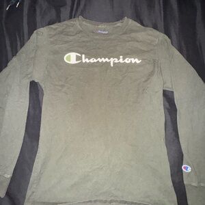 Champion Green Long Sleeve Tee with Signature Logo